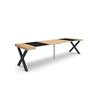 skraut home | table console extensible | console meuble | 300 | pour 14 personnes | pieds bois massif | style moderne | chêne et noir