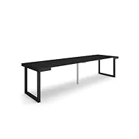 skraut home | table console extensible | console meuble | 300 | pour 14 personnes | pieds bois massif | style moderne | noir