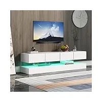 fortuna lai meuble tv bas moderne - support tv mural avec 2 armoires et 4 grands tiroirs - Éclairage led 16 couleurs - pour téléviseur jusqu'à 55" (blanc, 130 x 33 x 15 cm)