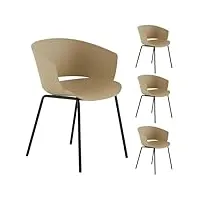 idimex lot de 4 chaises de jardin nivel fauteuil d'extérieur en plastique beige résistant aux uv et pieds en métal noir