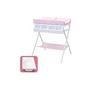 table à langer pliante,avec panier à linge et 4 paniers de rangement table de soin portable pliante rose avec baignoire