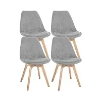décoshop26 lot de 4 chaises de salle à manger style scandinave en velours côtelé gris clair cds10393