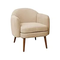 johan fauteuil lounge rembourré avec pieds en bois d'hévéa et accoudoirs rembourrés moderne scandinave pour salon, véranda, blanc
