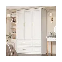 caldion armoire blanche avec 4 tiroirs, penderie pour chambre à coucher avec portes et barre à linge, 120 x 52,4 x 188,5 cm
