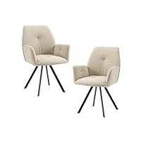meuble cosy lot de 2 chaises salle à manger pivotant sur 360° scandinave fauteuil avec dossier et accoudoirs pour salon cuisine bureau, siège rembourré en velours pieds en métal, beige, 60x62x87.5cm