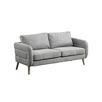 meuble cosy canapé 2 places en tissu scandinave avec accoudoirs pieds bois massif pour salon, appartement, petit espace, gris, 159x72x76cm
