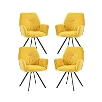 meuble cosy lot de 4 chaises salle à manger pivotant sur 360° scandinave fauteuil avec dossier et accoudoirs pour salon cuisine bureau, siège rembourré en velours pieds en métal, jaune, 60x62x87.5cm
