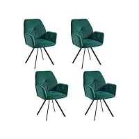 meuble cosy lot de 4 chaises salle à manger pivotant sur 360° scandinave fauteuil avec dossier et accoudoirs pour salon cuisine bureau, siège rembourré en velours pieds en métal, vert, 60x62x87.5cm