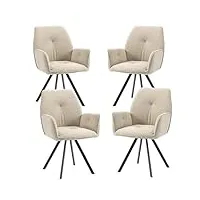 meuble cosy lot de 4 chaises salle à manger pivotant sur 360° scandinave fauteuil avec dossier et accoudoirs pour salon cuisine bureau, siège rembourré en velours pieds en métal, beige, 60x62x87.5cm