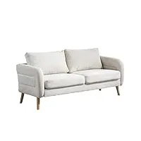 meuble cosy canapé 2 places en tissu scandinave avec accoudoirs pieds bois massif pour salon, appartement, petit espace, beige, 159x72x76cm