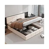 mqgpm lit double à sommier tapissier 180 x 200 cm, avec sommier à lattes en métal et coffre de lit, coffre de lit, coffre de rangement, hydraulique, avec grand espace de rangement et tête de lit