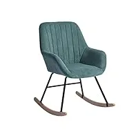 meuble cosy fauteuil à bascule scandinave chaise relax berçante et repos en tissu avec pieds en massif bois métal pour salon, chambre, balcon, vert, 60x71x90cm
