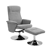 homcom fauteuil relax, fauteuil de relaxation, fauteuil inclinable 135°, pivotant 360° avec repose-pieds, revêtement tissu pour salon, chambre, bureau, jusqu'à 150 kg, gris