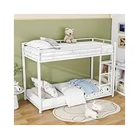 komhtom lit superposé avec escalier, lit d'enfant avec clôture de sécurité, sommier à lattes en fer, cadre de lit, pour fille garcon(sans matelas) (blanc, 90 x 200cm)