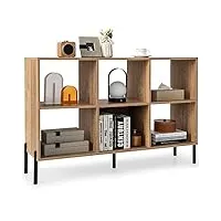 giantex bibliothèque à 3 niveaux, étagère ouverte en bois à 6 cubes avec pieds en métal, meuble indépendant avec étagère réglable pour studio, salon, bureau, naturel