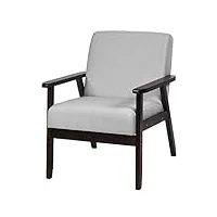 costway fauteuil scandinave en bois, fauteuil de salon en tissu, pieds en bois d’hévéa, fauteuil de lecture avec accoudoirs pour salon, bureau, chambre, 70x64x79cm, gris clair