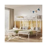 athrz lit triple superposé avec échelle pour enfants et adolescents - lit en fer avec grille de protection anti-chute et table - blanc (90 x 200 cm x 3)