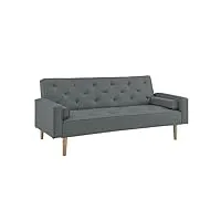 mobilier-deco juliette - canapé clic clac en tissu gris foncé avec pieds en bois