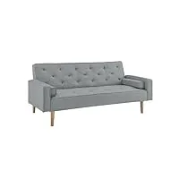 mobilier-deco juliette - canapé clic clac en tissu gris clair avec pieds en bois