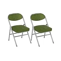 pipipoxer lot de 2 chaises pliantes avec dossier, rembourrage 5cm, chaise velour chaises de salle à manger assise en velours côtelé, chaise cuisine chaise pliante salle a manger, vert (46x41x80.3cm)