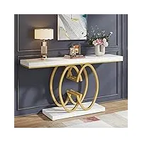 tribesigns table console dorée de 140 cm, table d'entrée moderne avec pieds en métal doré en forme de double c, imitation marbre blanc, table d'entrée pour salon, entrée, couloir, blanc et doré
