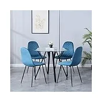 goldfan ensemble table ronde et 4 chaises moderne table rond avec 4 velours chaises 80cm table à manger en verre 4 chaises de cuisine 2~4 personnes (4, bleu)