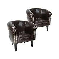 miadomodo® fauteuil chesterfield - lot de 1 ou 2, en simili cuir et bois, avec Éléments décoratifs en cuivre, 58 x 71 x 70 cm, couleur au choix - chaise, meuble de salon (lot de 2,marron)