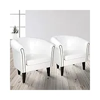 miadomodo® fauteuil chesterfield - lot de 1 ou 2, en simili cuir et bois, avec Éléments décoratifs en cuivre, 58 x 71 x 70 cm, couleur au choix - chaise, meuble de salon (lot de 2,blanc)
