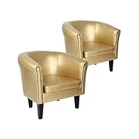 miadomodo® fauteuil chesterfield - lot de 1 ou 2, en simili cuir et bois, avec Éléments décoratifs en cuivre, 58 x 71 x 70 cm, couleur au choix - chaise, meuble de salon (lot de 2,doré)