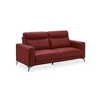 pegane canapé de 3 places fixes en cuir/pvc couleur rouge - longueur 207 x profondeur 87 x hauteur 99 cm