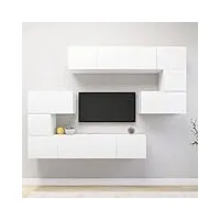 barash ensemble de meuble tv 8 pcs blanc aggloméré,table television salon,meuble tv haut,meuble télé haut