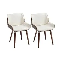 homcom lot de 2 chaises de salle à manger style vintage assise revêtement synthétique blanc et pieds en bois