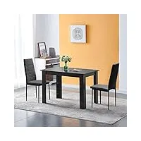 lot de 4 tables de salle à manger modernes noires – table rectangulaire de cuisine 5 pièces avec chaises en bois et cuir synthétique pour petits espaces