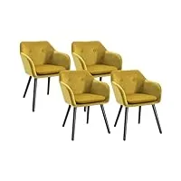 homcom chaises de salle à manger chaises de visiteur scandinave - lot de 4 - pieds effilés bois noir - velours jaune