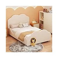 lit rembourré, avec tête et pied de lit en forme de nuage, 90 x 200 cm, lit simple, pour enfant avec accoudoirs, lit pour fille et adolescent (beige)