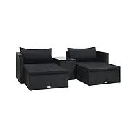 auvyi salon de jardin 5 pièces avec coussins en polyrotin noir 90 x 70 x 62 cm - coussins de dossier - canapé banc d'angle - ensemble de meubles de jardin - chaise longue - chaise longue - chaise de
