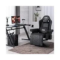 s*max chaise gaming avec dossier plus haut et support lombaire plus large chaise gamer en cuir pu avec dossier et repose-pieds réglables porte-gobelet siege gaming noir x-large