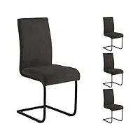 idimex lot de 4 chaises de salle à manger leticia piètement en métal noir et revêtement en tissu anthracite