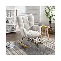 fauteuil à bascule - fauteuil de relaxation - avec accoudoirs - en peluche - pour salon, chambre à coucher, balcon - charge maximale : 110 kg - blanc