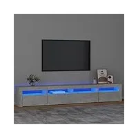 ikayaa meuble tv led banc tv meuble tv chambre table tv meuble de tele Éclairage led rgb avec couleur réglable armoire basse centre de divertissement meuble-gris béton-240 x 35 x 40 cm