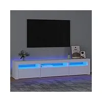 ikayaa meuble tv led banc tv meuble tv chambre table tv meuble de tele Éclairage led rgb avec couleur réglable armoire basse centre de divertissement meuble-blanc-195 x 35 x 40 cm
