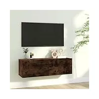 ikayaa meuble tv suspendu bois meuble tv bois meuble tv mural banc tv meuble tv chambre pour salon ou chambre-chêne fumé-100 x 30 x 30 cm