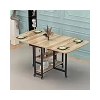 drop leaf table de salle à manger pliante moderne avec 6 roues et étagères de rangement à 2 couches, table de cuisine peu encombrante, support en acier au carbone, pliable en 3 formes (couleur