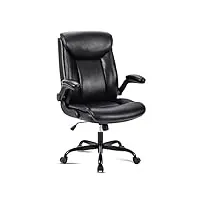 mzlee chaise de bureau ergonomique pivotante en cuir synthétique avec accoudoirs rabattables, hauteur réglable, confortable pour le bureau et la maison (noir), mz601