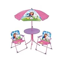 fun house 713602 gabby et la maison magique salon de jardin pour enfant avec une table h.46 x Ø46 cm, deux chaises h.53 x l.38,5 x p.37,5 cm et un parasol h.125 x Ø 100 cm, rose