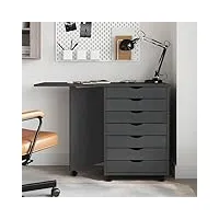 ikayaa caisson de bureau à roulettes avec tiroirs armoire roulante avec tiroirs et pliable bureau support pour imprimante meuble rangement bureau-gris-105,5 x 39 x 74,5 cm