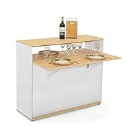idmarket - meuble de bar extensible en table à manger 2 personnes vito blanc et plateau bois