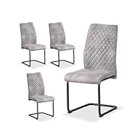 b&d home chaises de salle à manger theo (lot de 4) | chaise de cuisine à piétement luge chaises pour cuisine, salle à manger, bureau | design industriel moderne | aspect daim gris, 11138-grau-4