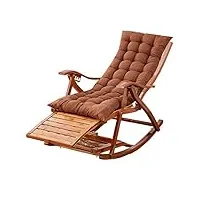 chaise à bascule pour jardin balcon salon | chaise de relaxation pliable pour enfant adulte avec coussins rembourrés et repose-pieds | chaises longues pour bain de soleil, marron, chaise longue