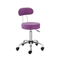 tactfire tabouret de bureau tabouret à roulettes avec dossier,rotation à 360°,chaise pivotante chaise de bureau hauteur réglable (violet)
